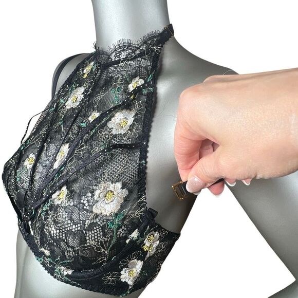 NWT Agent Provocateur Athena High Neck Lace Bra Top Black Multi Size 3 - Picture 10 of 16